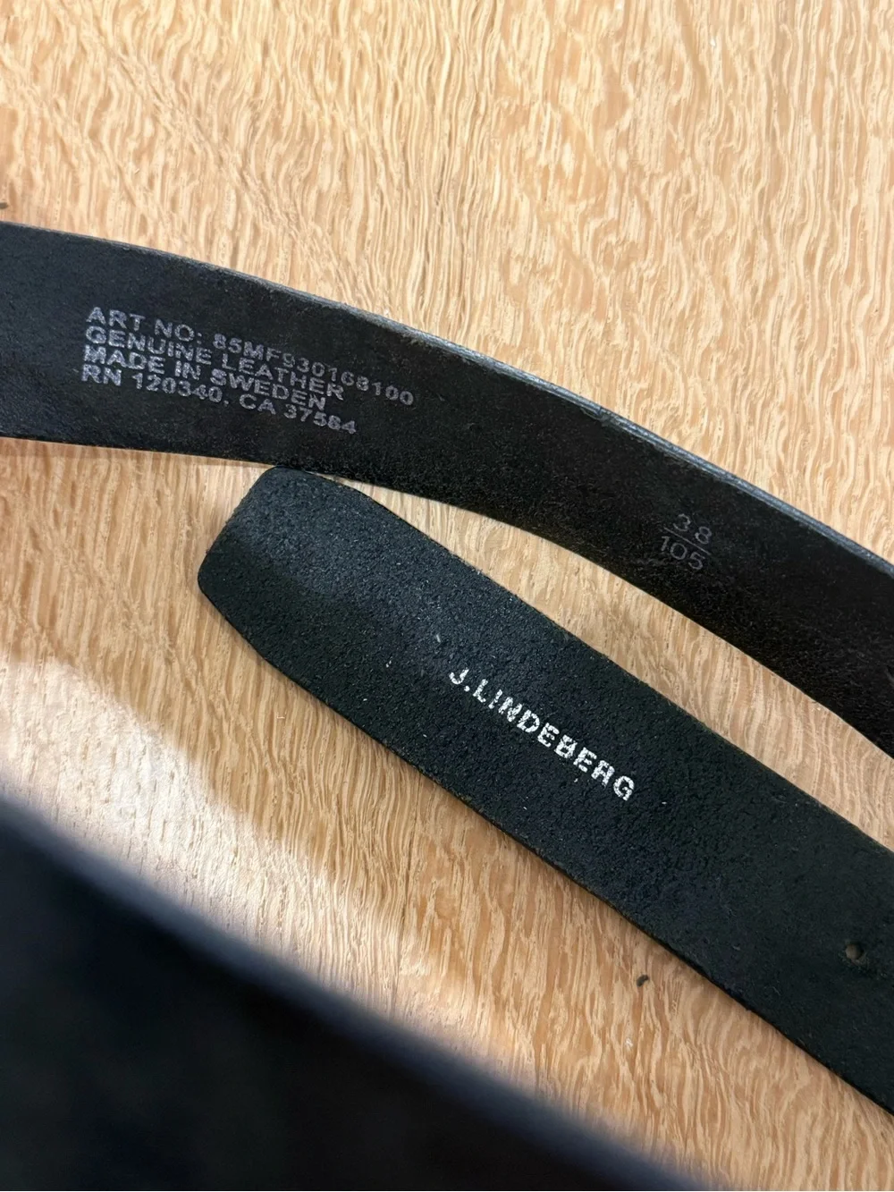 J.Lindeberg Men's Black Leather Belt with Brushed Silver Logo Buckle